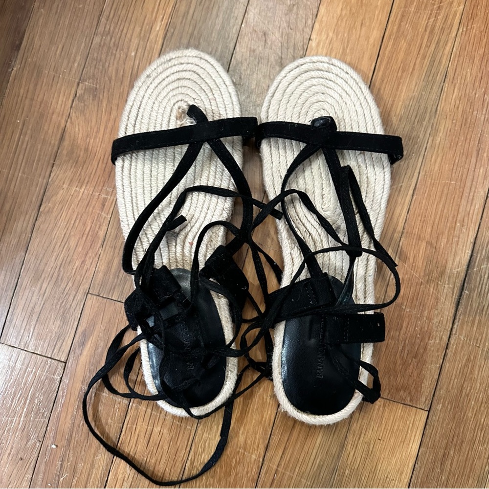 NWT BANANA REPUBLIC Leather Espadrille Gladiator Sandals Black - Picture 4 of 4